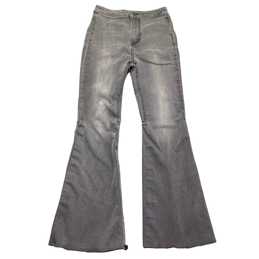 Free People We The Free Penny Flare Jeans Grey High Rise Raw Hem Size 26 Western